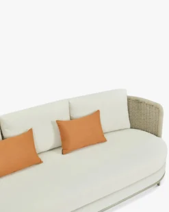 Canapé de jardin 3 places, Blanc/terracotta waterproof & métal taupe, L220 Florentino