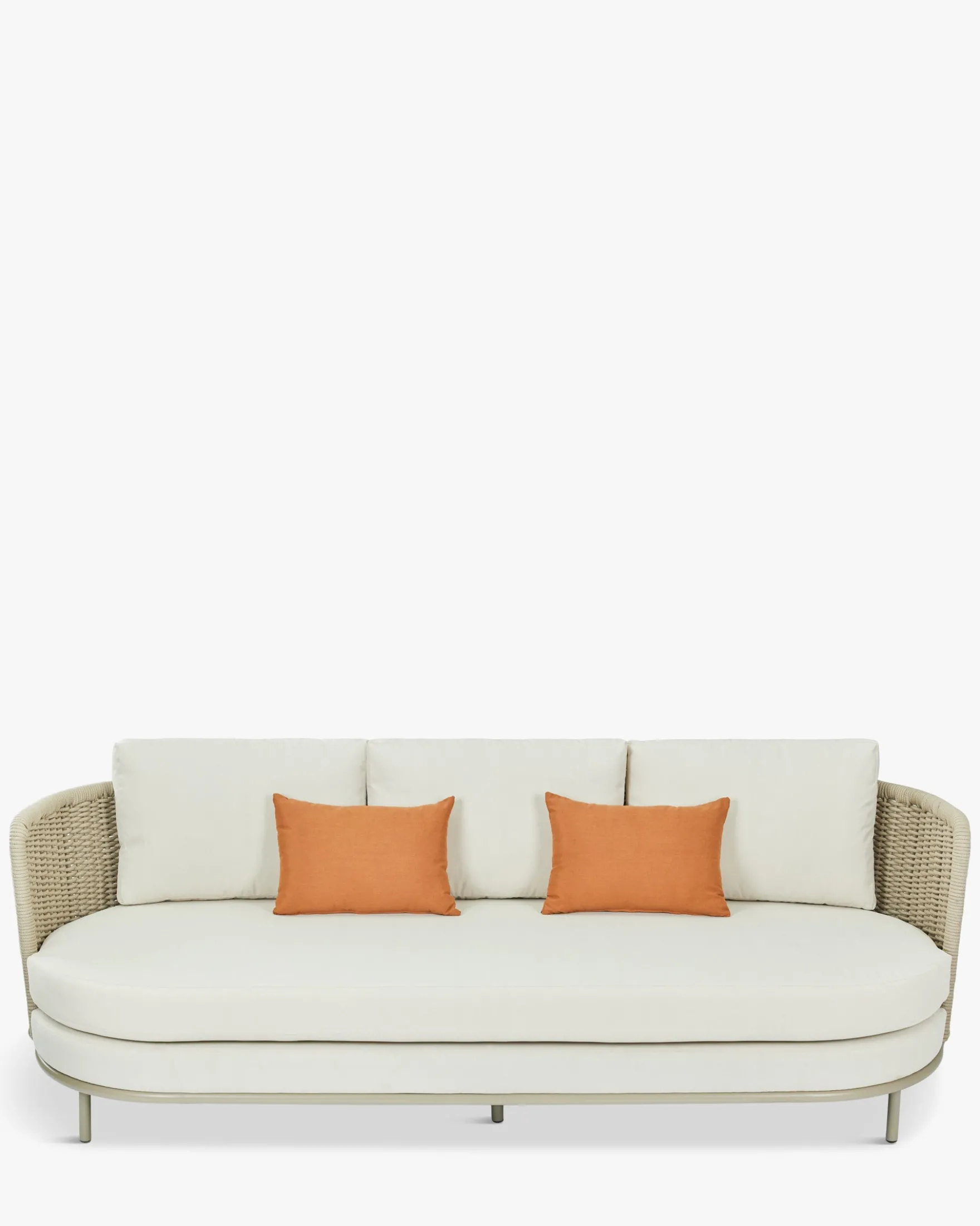 Canapé de jardin 3 places, Blanc/terracotta waterproof & métal taupe, L220 Florentino