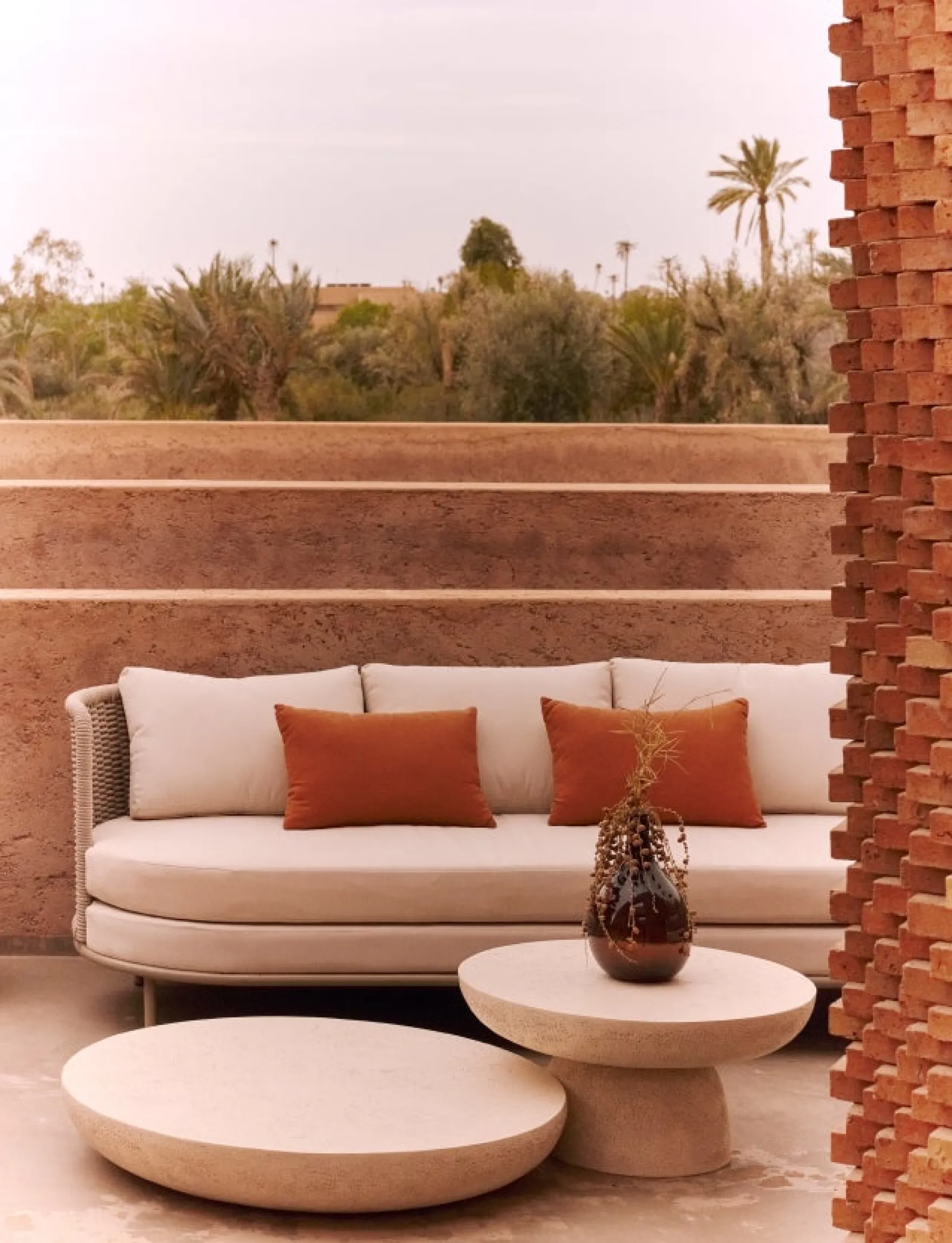 Canapé de jardin 3 places, Blanc/terracotta waterproof & métal taupe, L220 Florentino