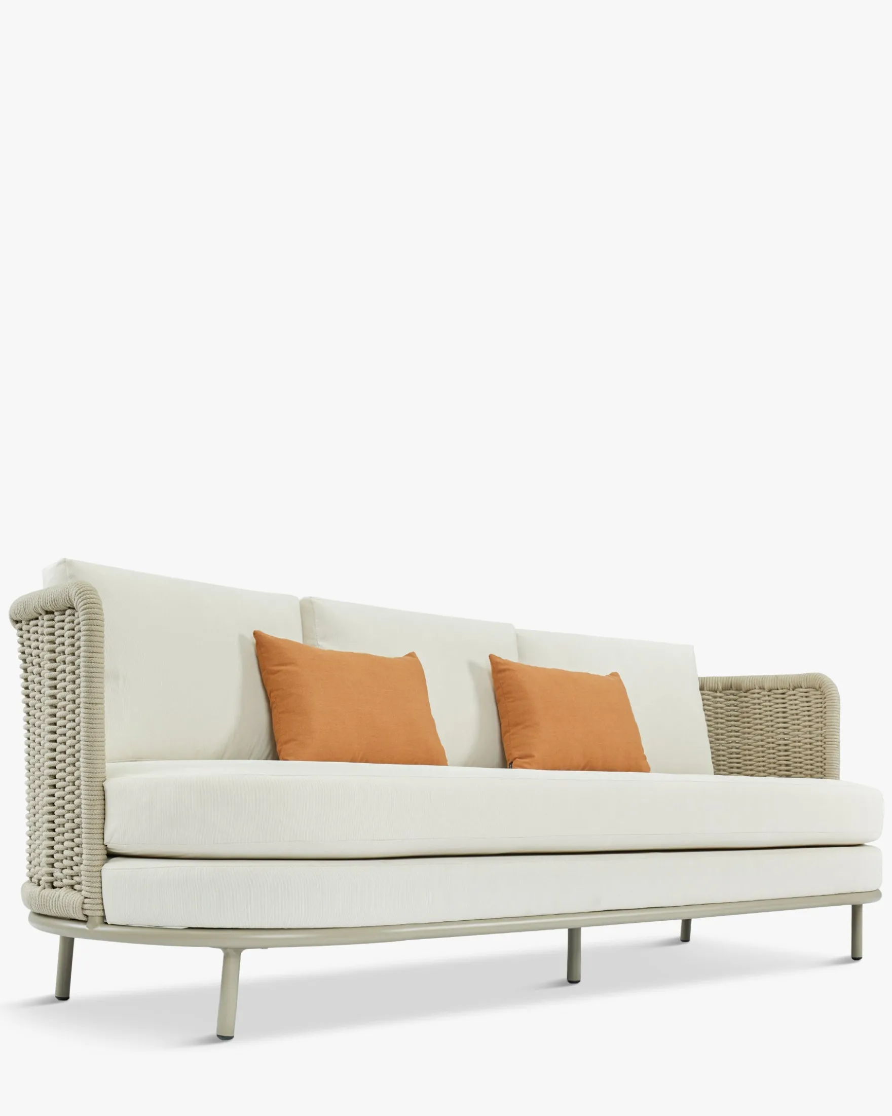 Canapé de jardin 3 places, Blanc/terracotta waterproof & métal taupe, L220 Florentino