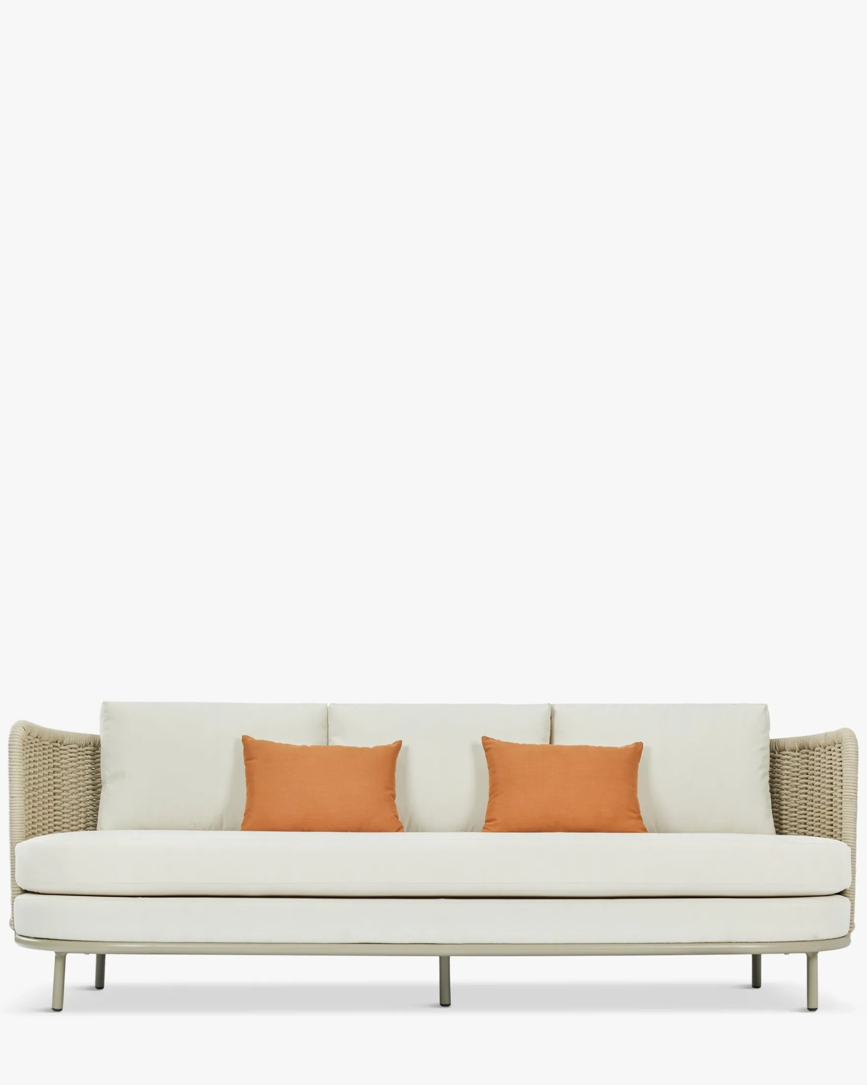 Canapé de jardin 3 places, Blanc/terracotta waterproof & métal taupe, L220 Florentino