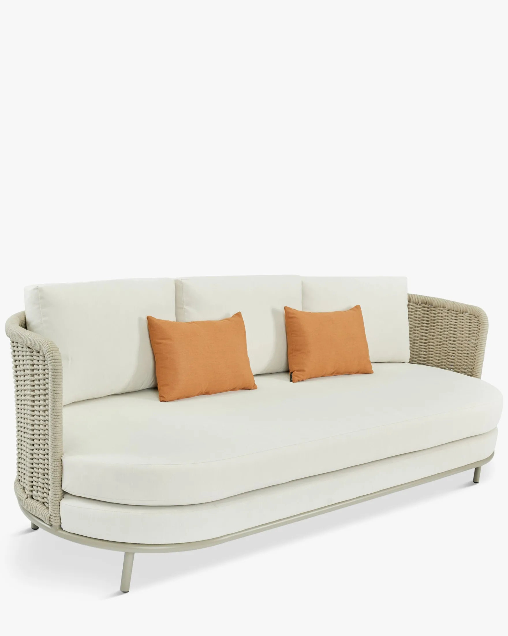 Canapé de jardin 3 places, Blanc/terracotta waterproof & métal taupe, L220 Florentino