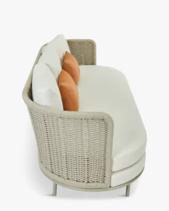 Canapé de jardin 3 places, Blanc/terracotta waterproof & métal taupe, L220 Florentino