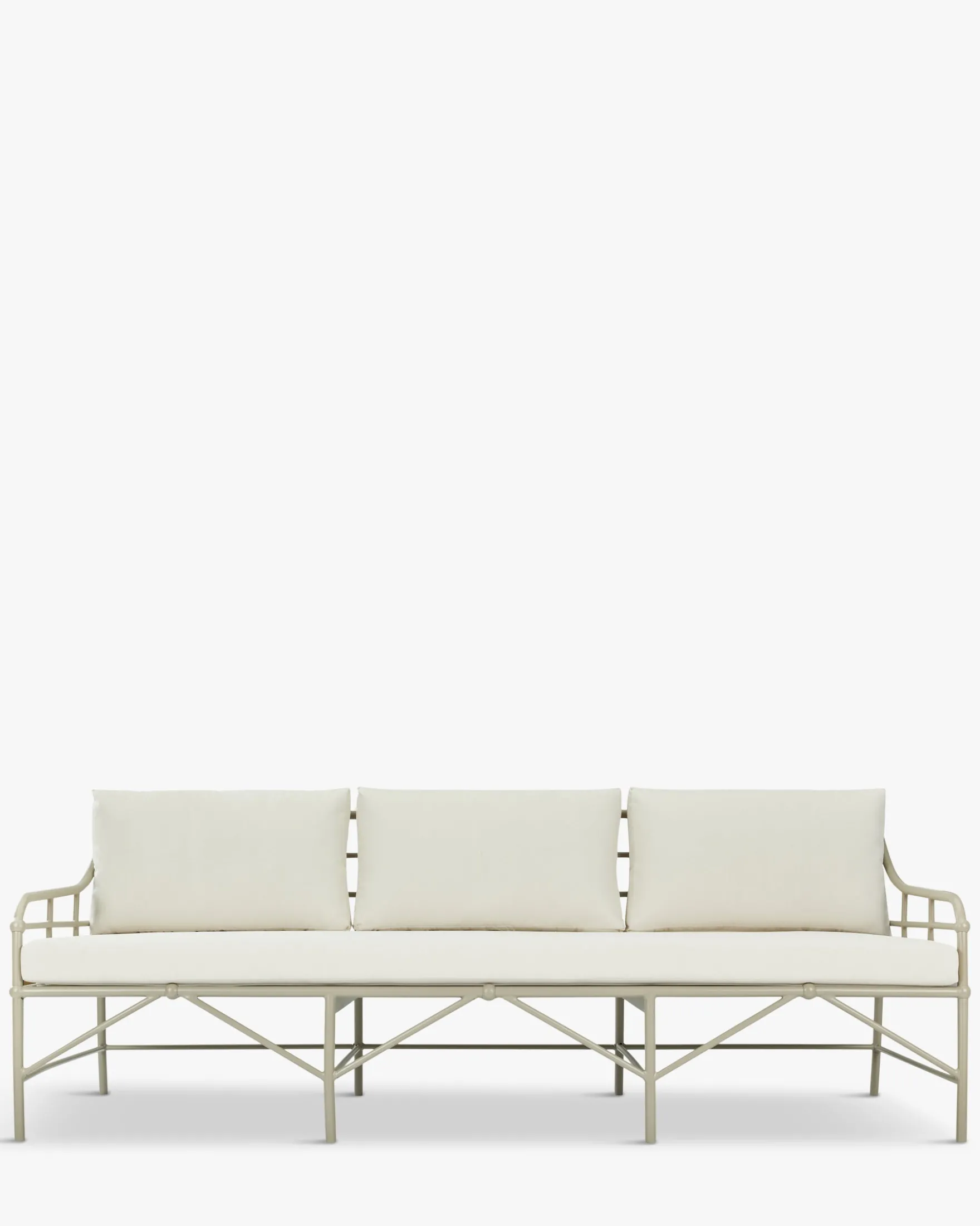 Canapé de jardin 3 places, Blanc waterproof & métal taupe, L220 Amalfi