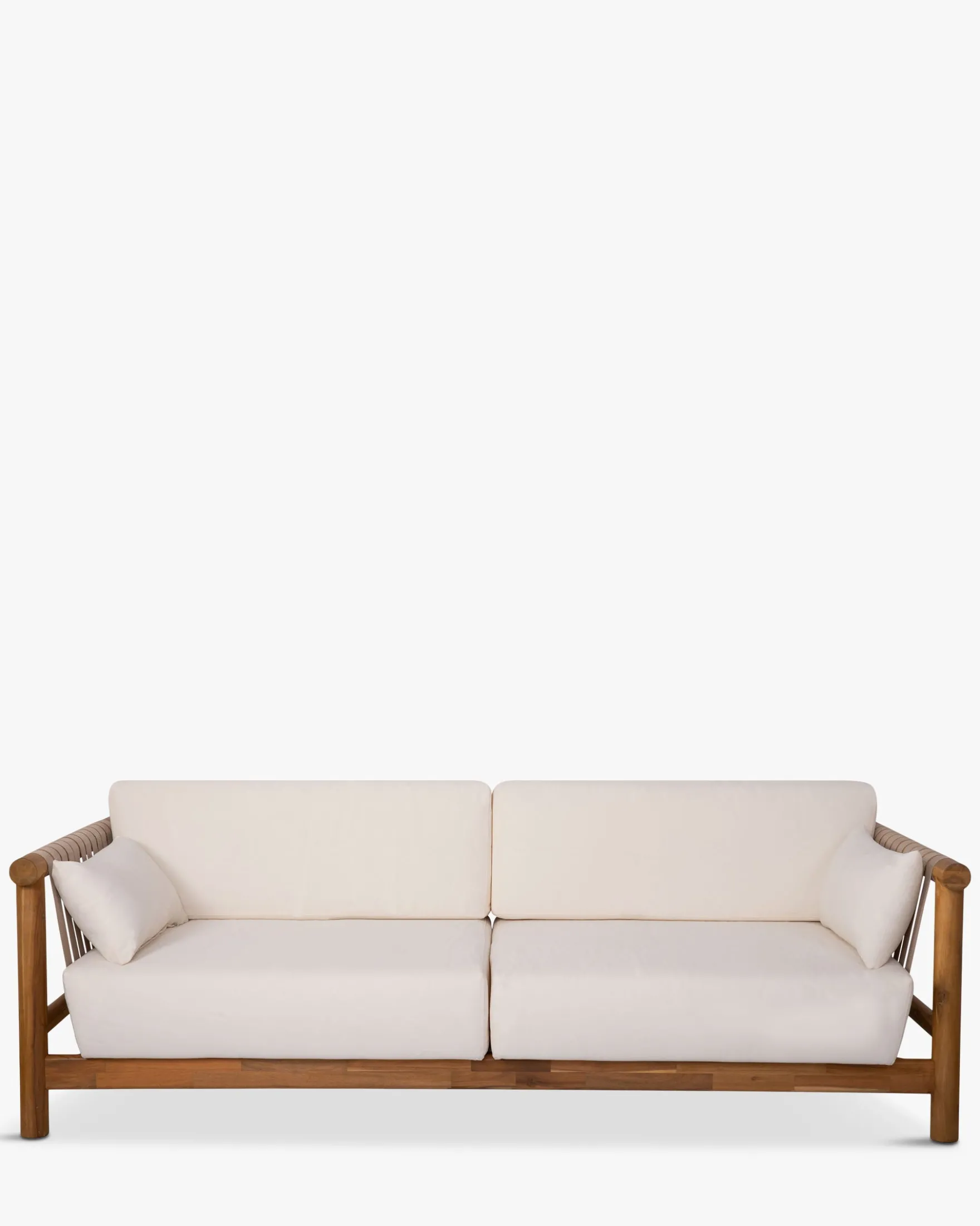 Canapé de jardin 3 places, Blanc waterproof & bois d'acacia, L223 Bexley