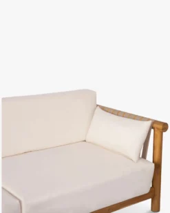 Canapé de jardin 3 places, Blanc waterproof & bois d'acacia, L223 Bexley