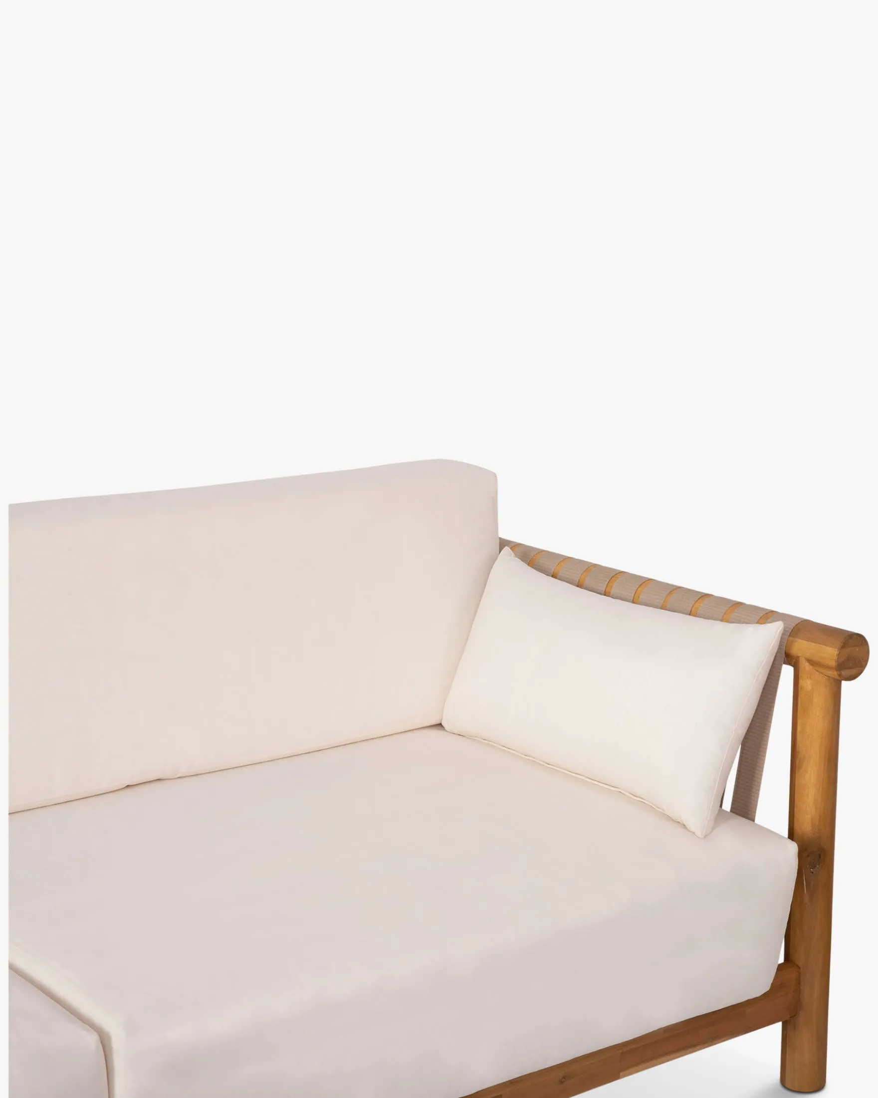 Canapé de jardin 3 places, Blanc waterproof & bois d'acacia, L223 Bexley