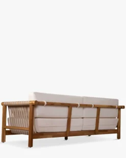 Canapé de jardin 3 places, Blanc waterproof & bois d'acacia, L223 Bexley