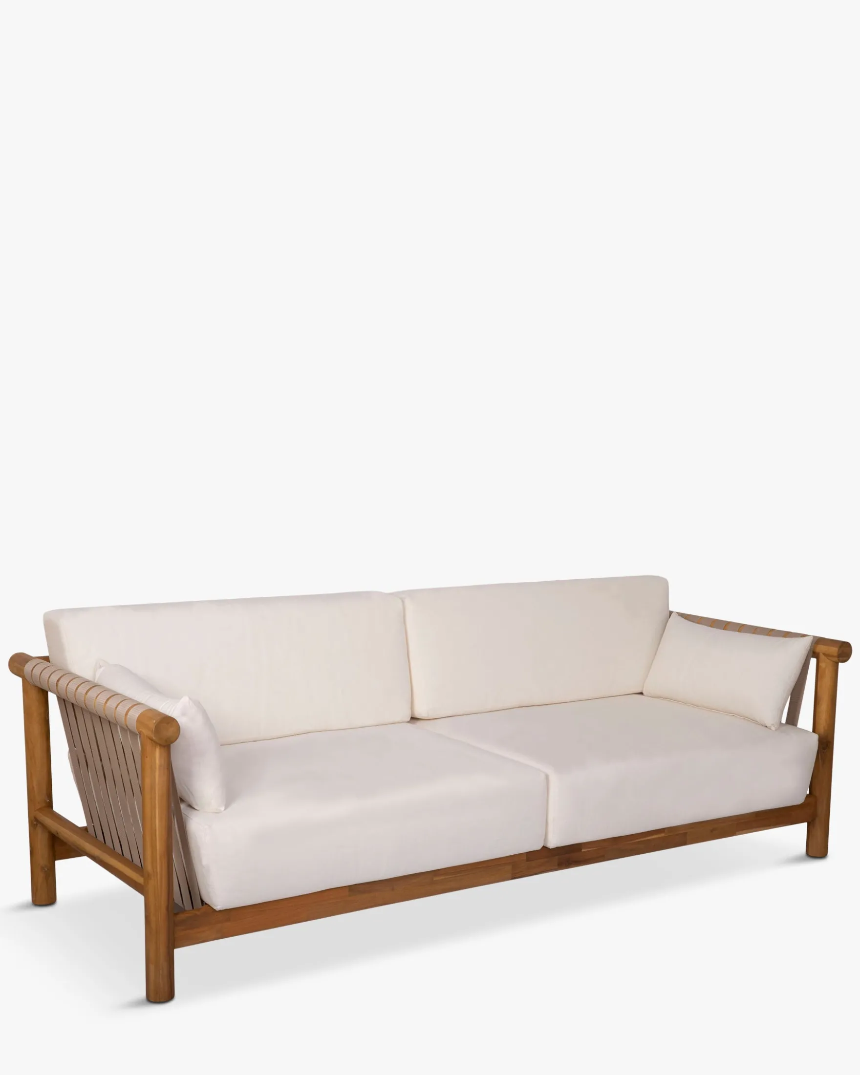 Canapé de jardin 3 places, Blanc waterproof & bois d'acacia, L223 Bexley