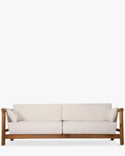 Canapé de jardin 3 places, Blanc waterproof & bois d'acacia, L223 Bexley