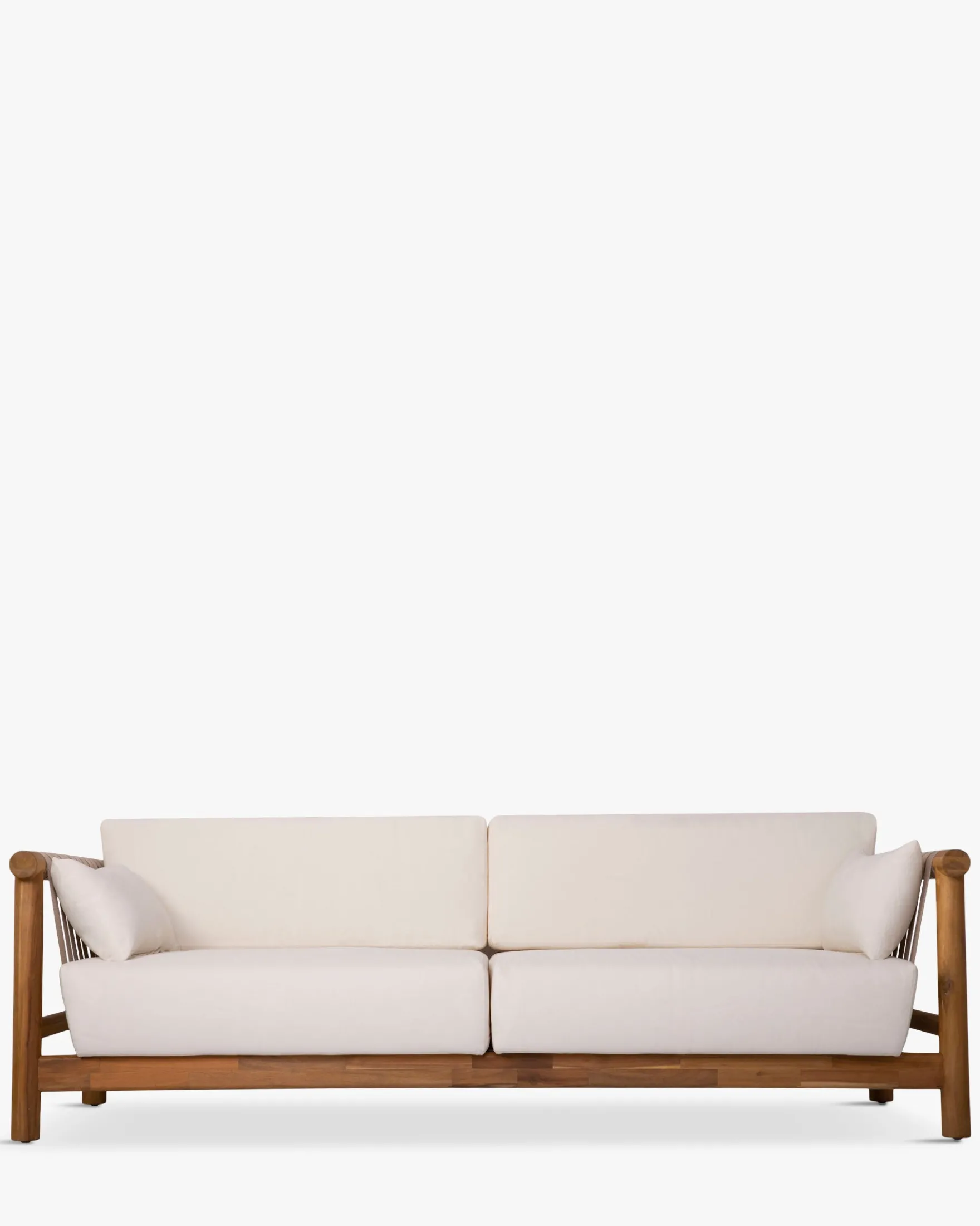 Canapé de jardin 3 places, Blanc waterproof & bois d'acacia, L223 Bexley