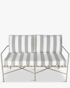 Canapé de jardin 2 places, Rayures taupe waterproof noir-blanc & métal noir, L145 Bel Air