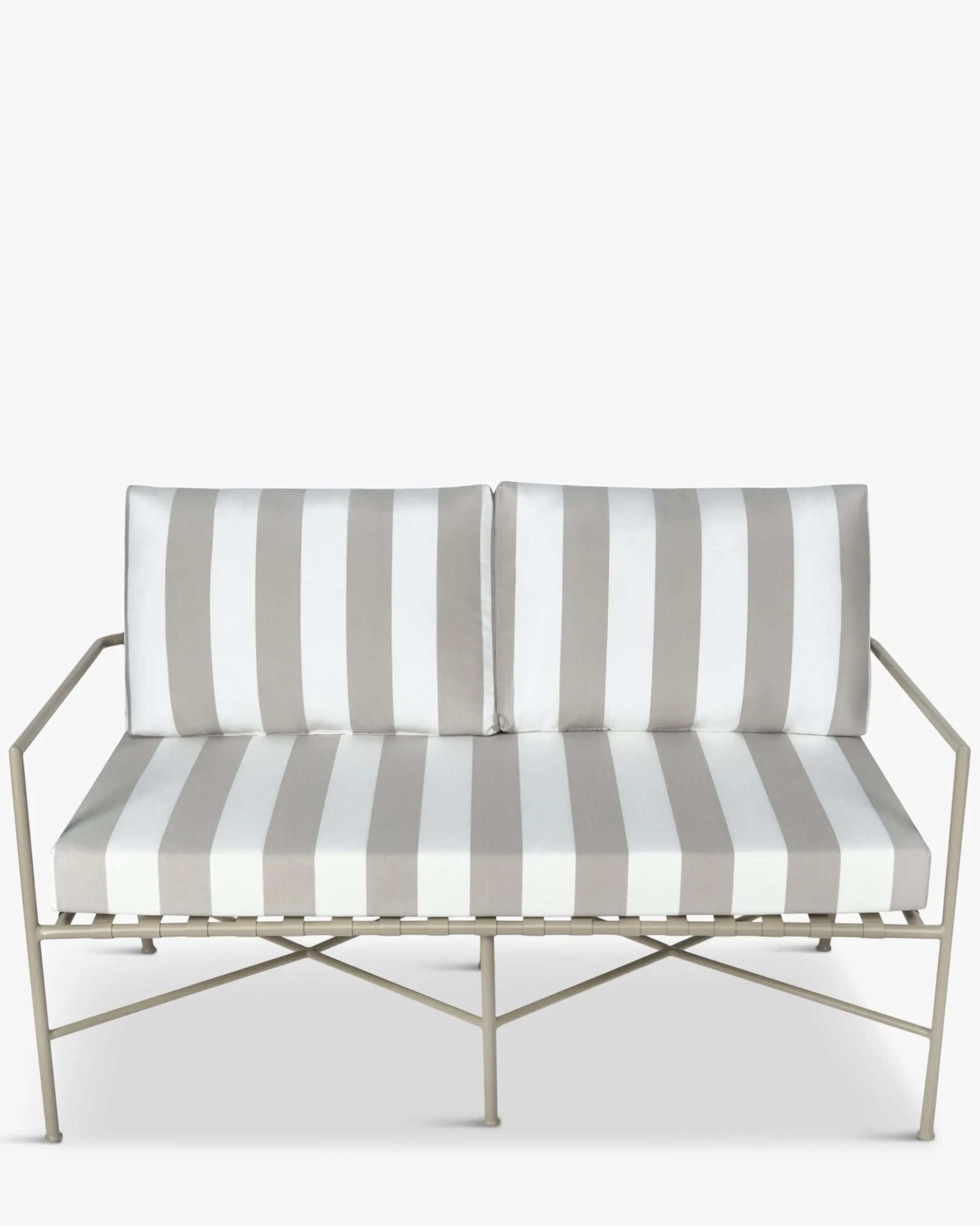 Canapé de jardin 2 places, Rayures taupe waterproof noir-blanc & métal noir, L145 Bel Air