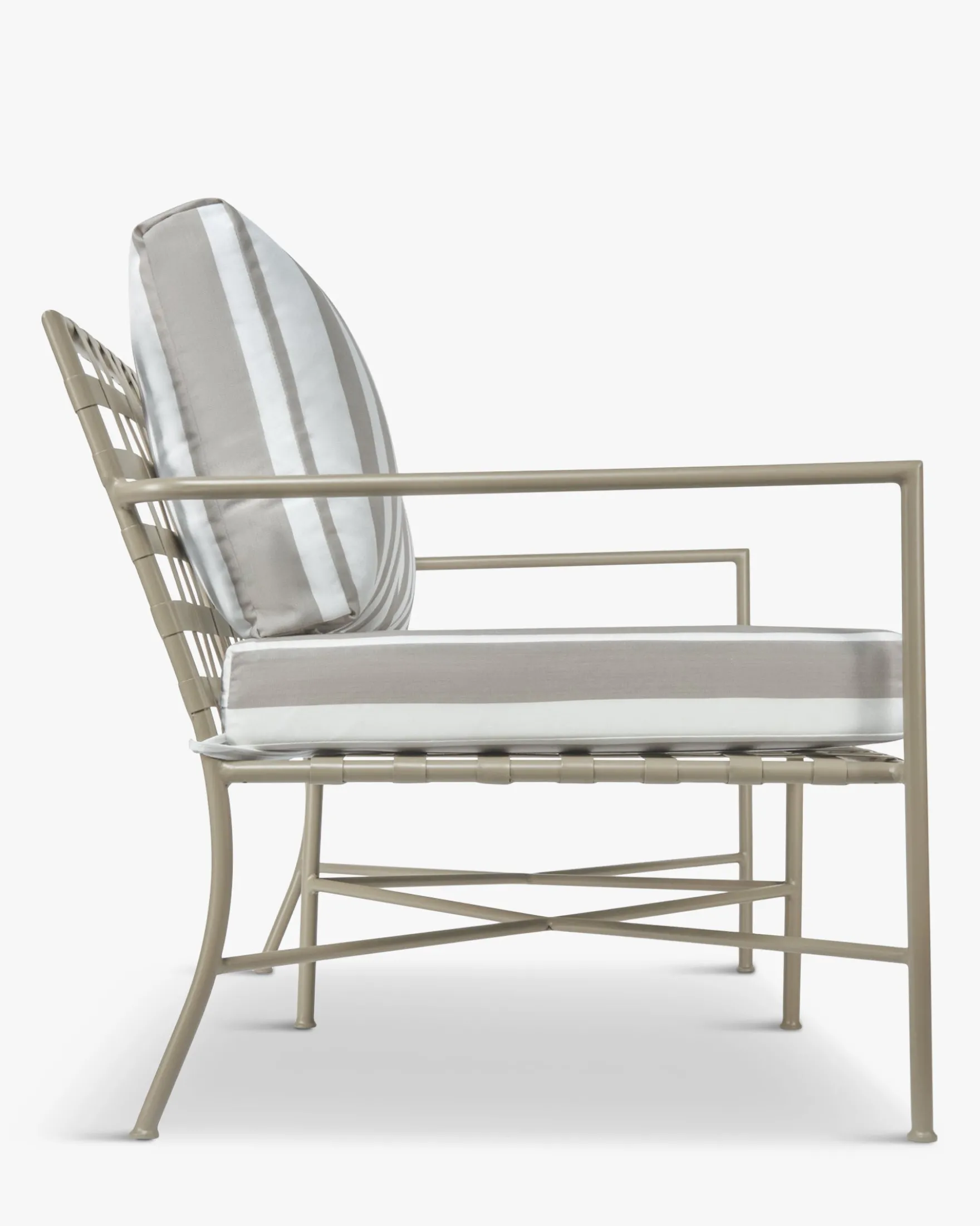 Canapé de jardin 2 places, Rayures taupe waterproof noir-blanc & métal noir, L145 Bel Air