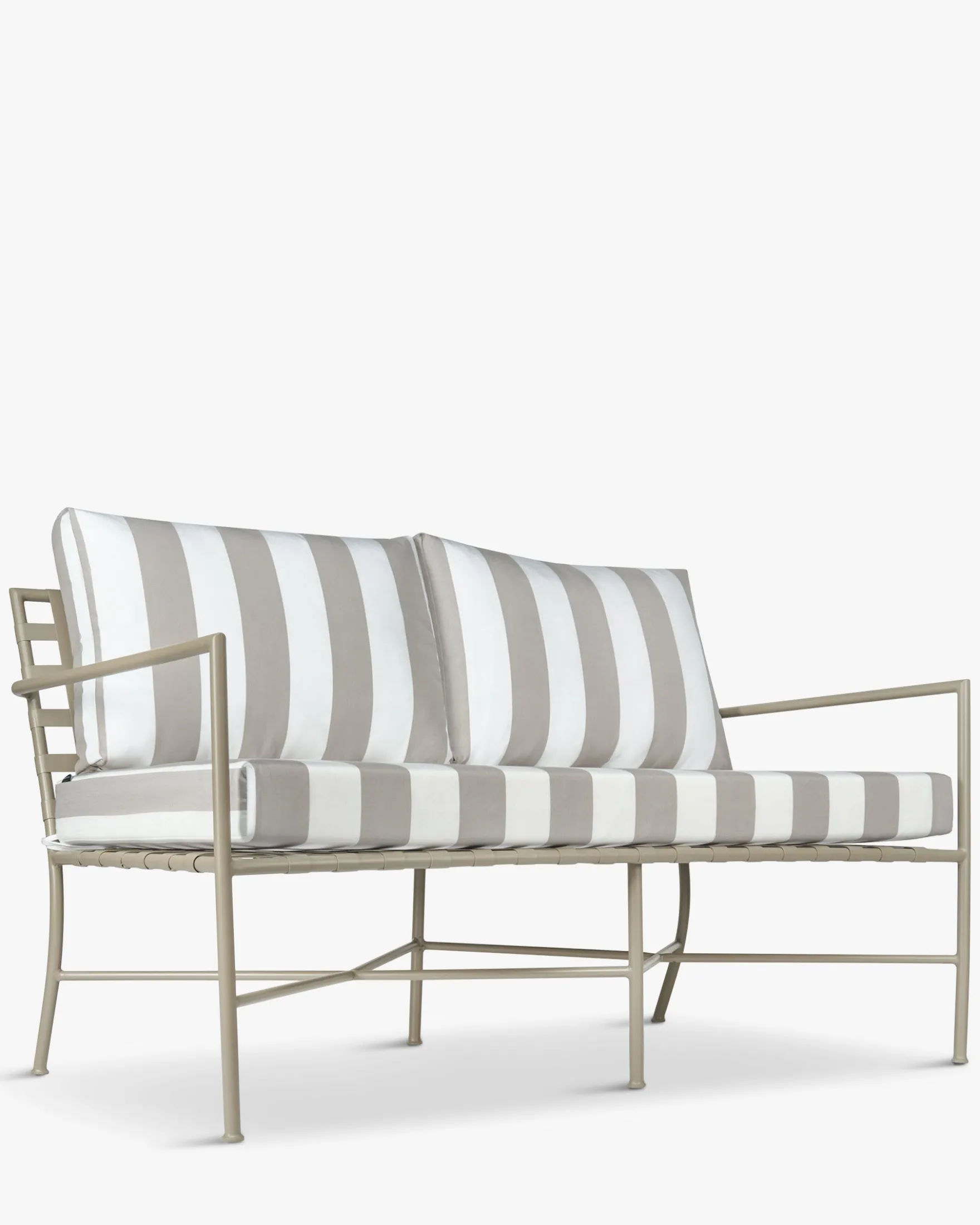 Canapé de jardin 2 places, Rayures taupe waterproof noir-blanc & métal noir, L145 Bel Air