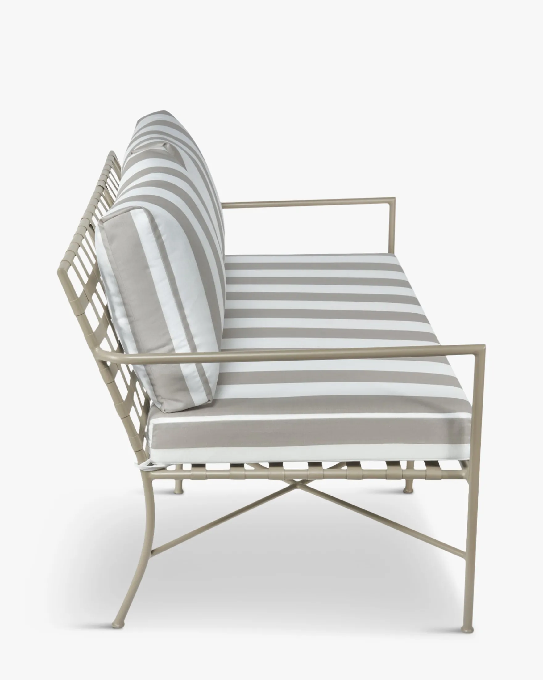 Canapé de jardin 2 places, Rayures taupe waterproof noir-blanc & métal noir, L145 Bel Air