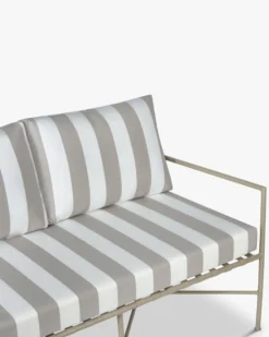 Canapé de jardin 2 places, Rayures taupe waterproof noir-blanc & métal noir, L145 Bel Air