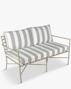 Canapé de jardin 2 places, Rayures taupe waterproof noir-blanc & métal noir, L145 Bel Air