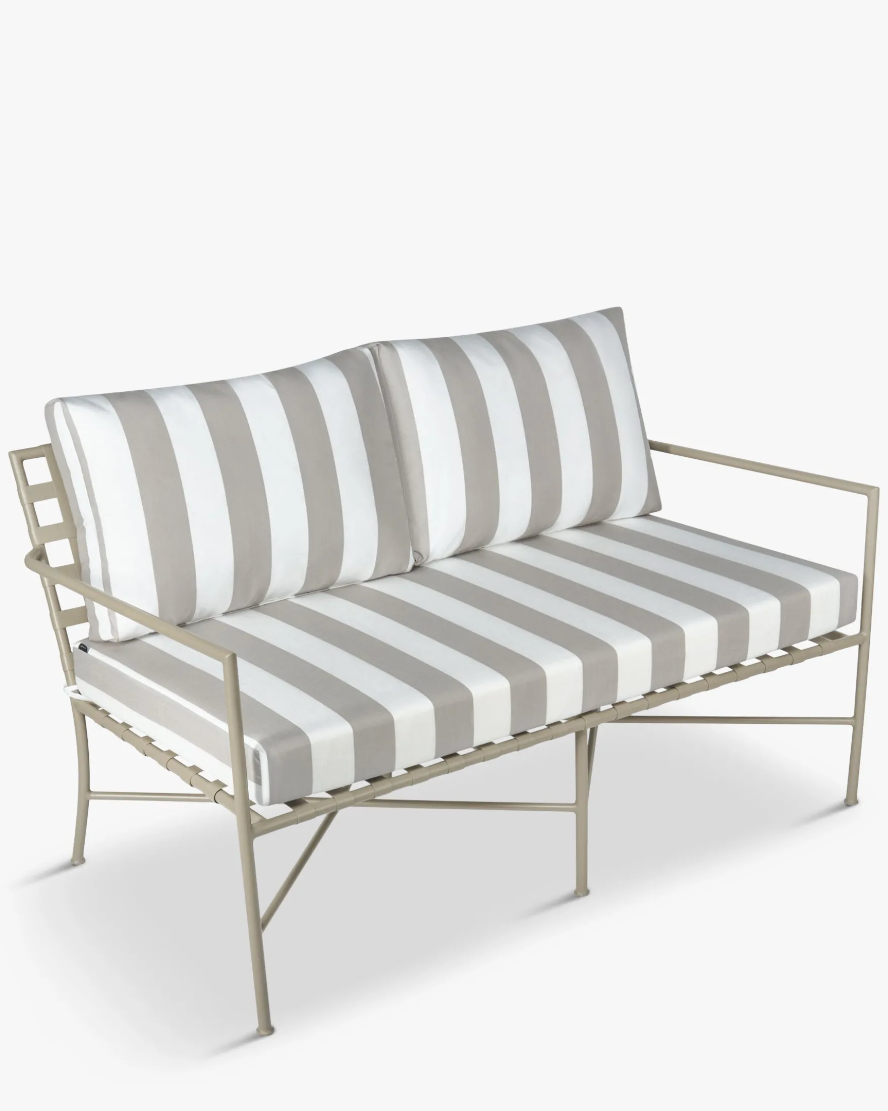 Canapé de jardin 2 places, Rayures taupe waterproof noir-blanc & métal noir, L145 Bel Air