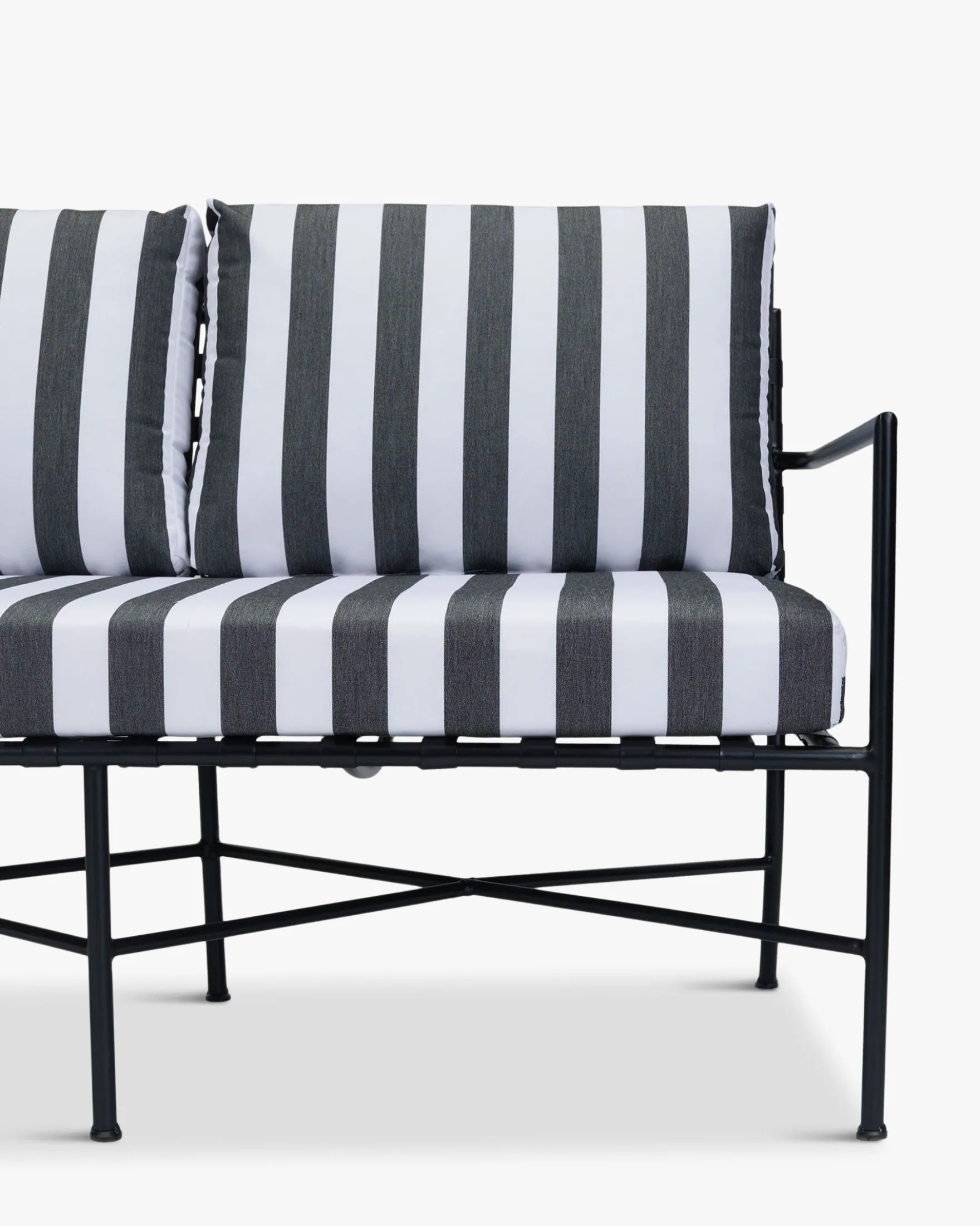 Canapé de jardin 2 places, Tissu waterproof noir-blanc & métal noir, L145 Bel Air