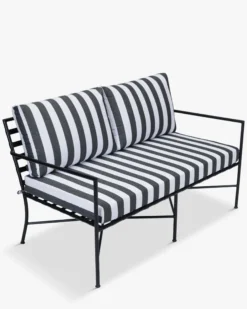 Canapé de jardin 2 places, Tissu waterproof noir-blanc & métal noir, L145 Bel Air