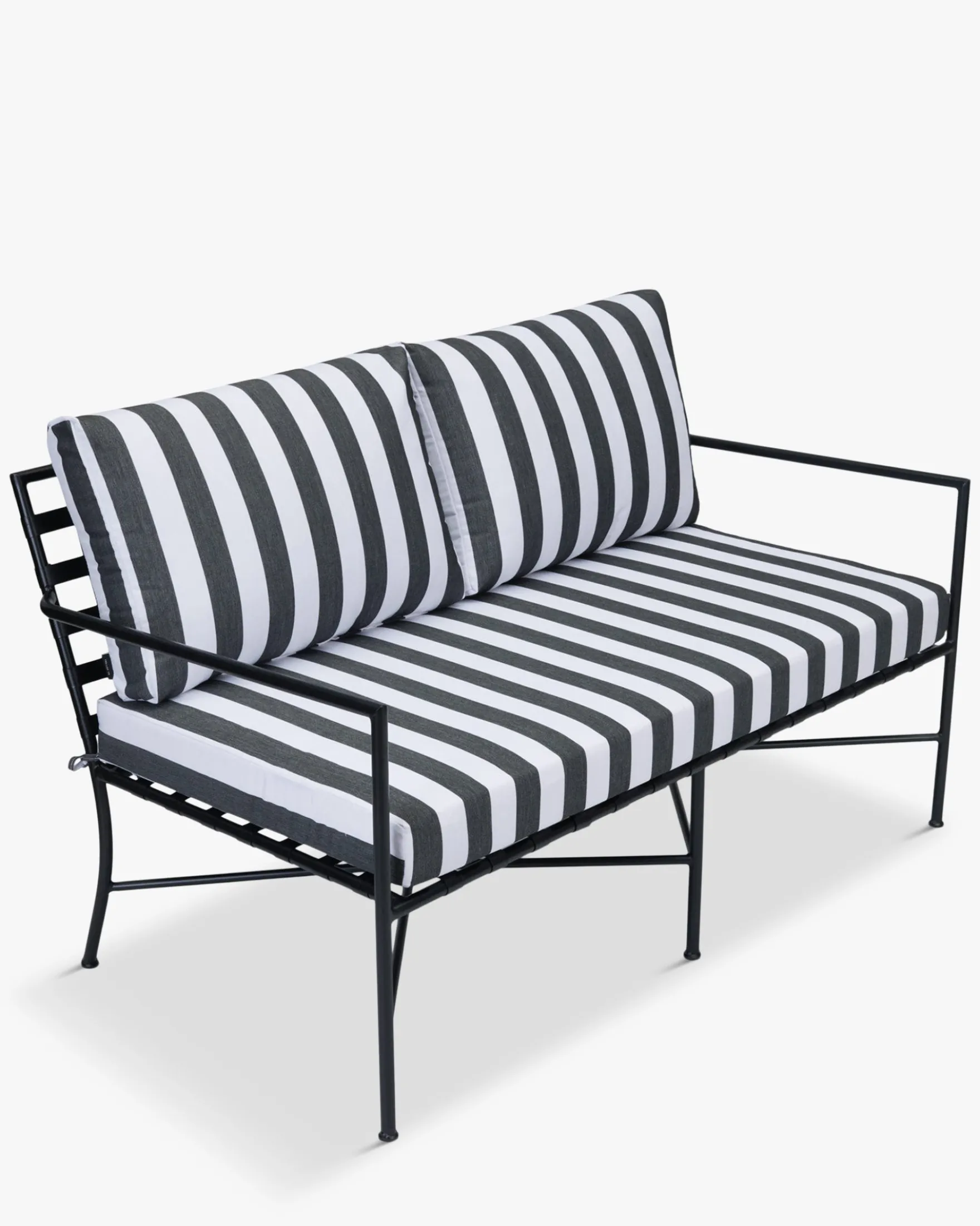 Canapé de jardin 2 places, Tissu waterproof noir-blanc & métal noir, L145 Bel Air