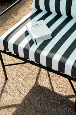 Canapé de jardin 2 places, Tissu waterproof noir-blanc & métal noir, L145 Bel Air