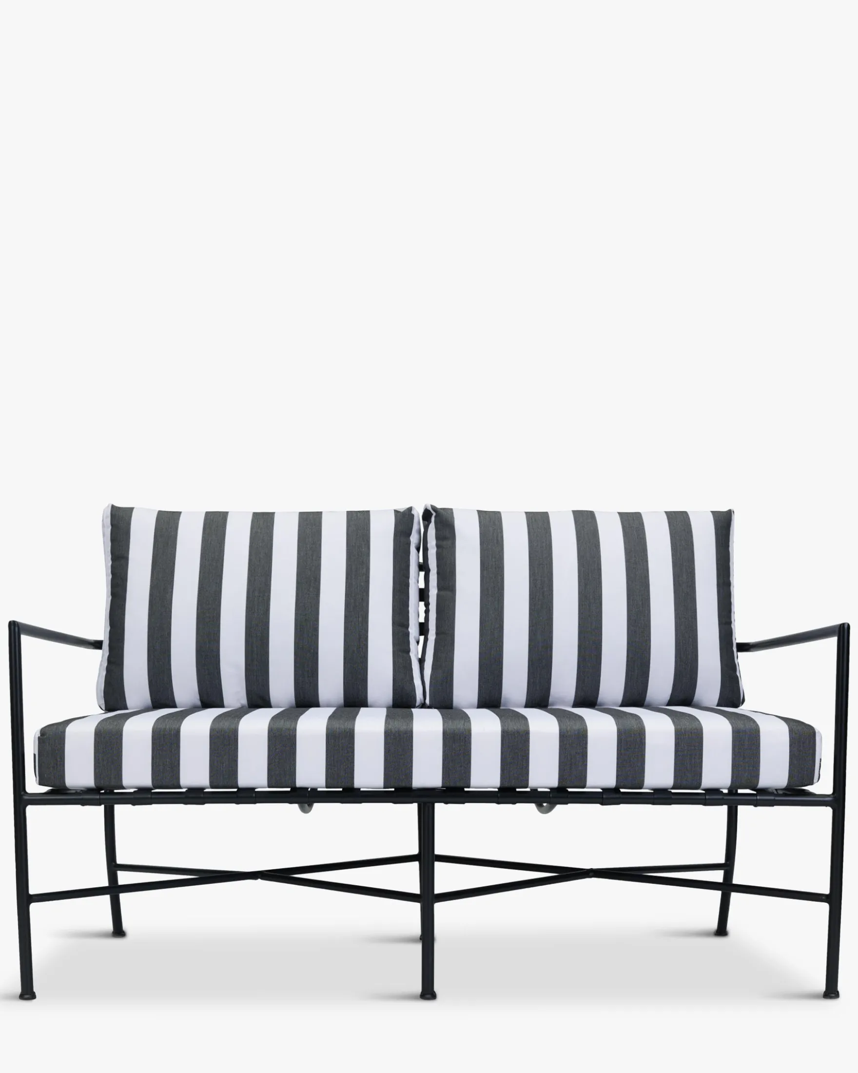 Canapé de jardin 2 places, Tissu waterproof noir-blanc & métal noir, L145 Bel Air