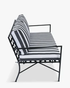 Canapé de jardin 2 places, Tissu waterproof noir-blanc & métal noir, L145 Bel Air