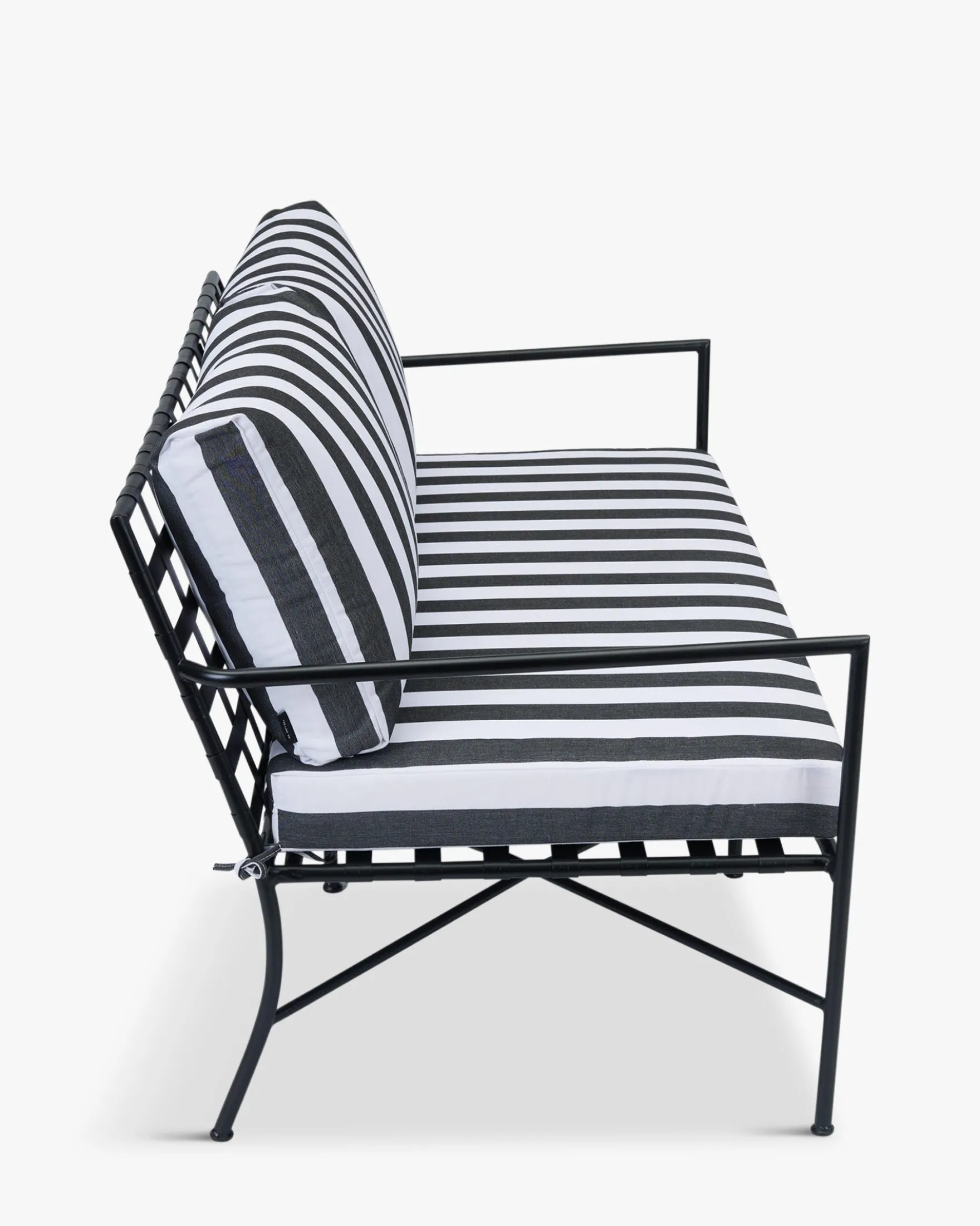 Canapé de jardin 2 places, Tissu waterproof noir-blanc & métal noir, L145 Bel Air