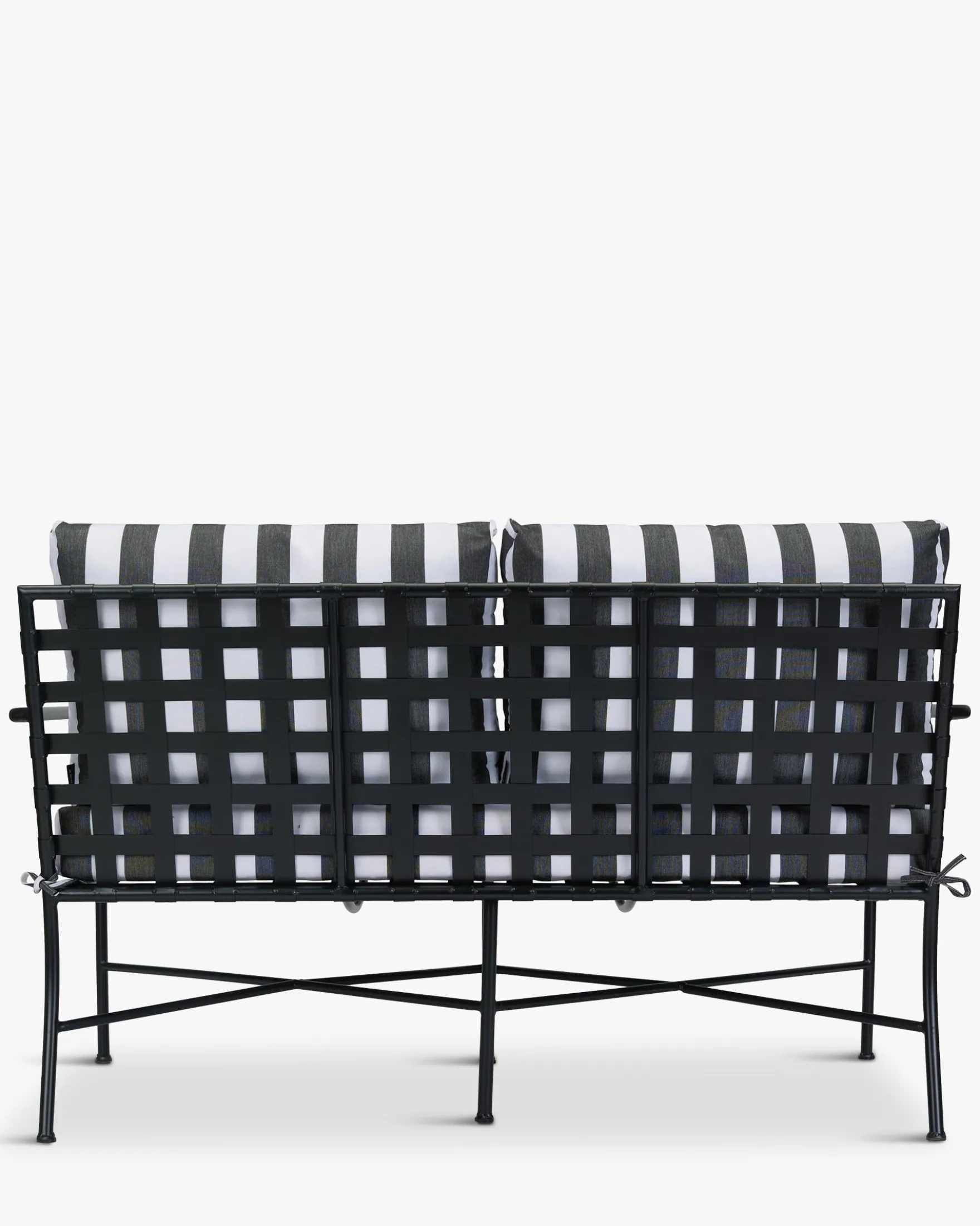 Canapé de jardin 2 places, Tissu waterproof noir-blanc & métal noir, L145 Bel Air