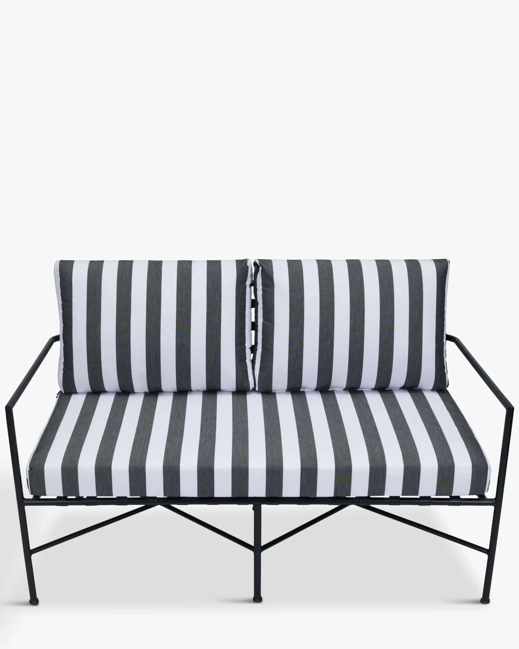 Canapé de jardin 2 places, Tissu waterproof noir-blanc & métal noir, L145 Bel Air