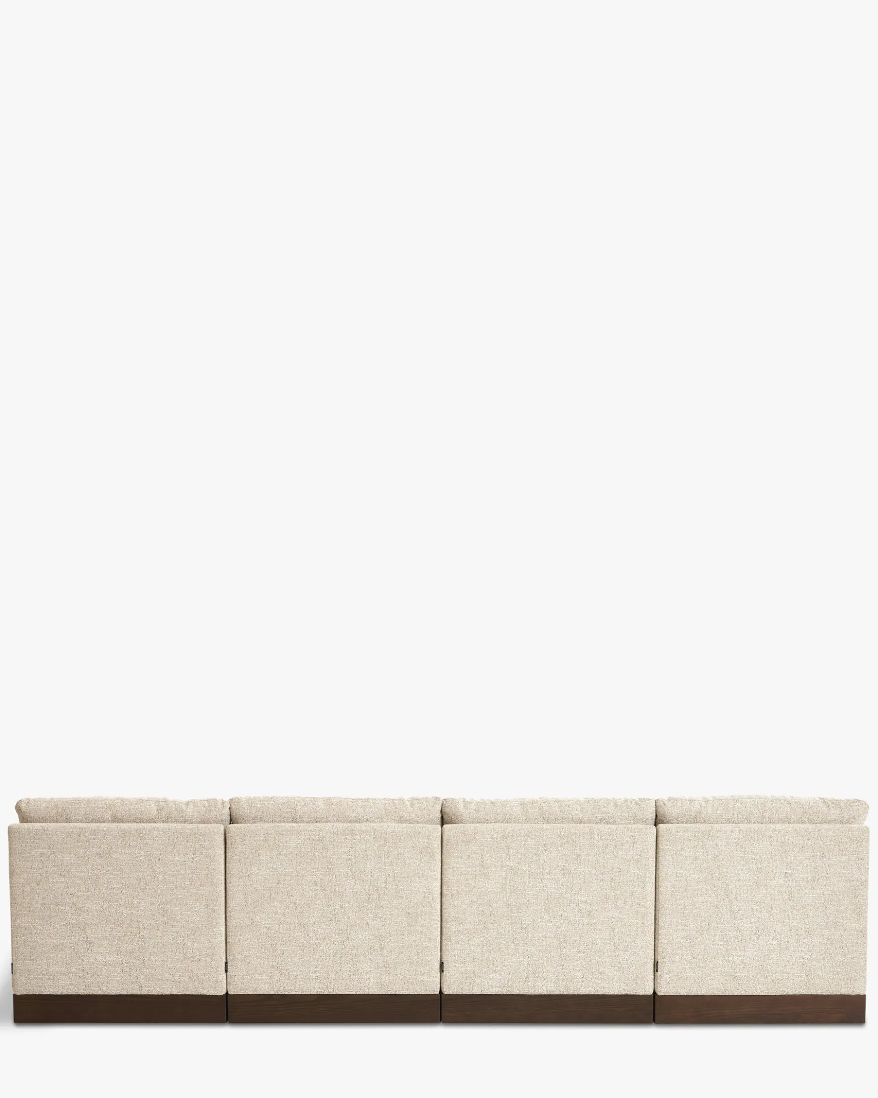 Canapé en U modulable, Tweed écru meringue & Bois teinte noyer foncé Roman