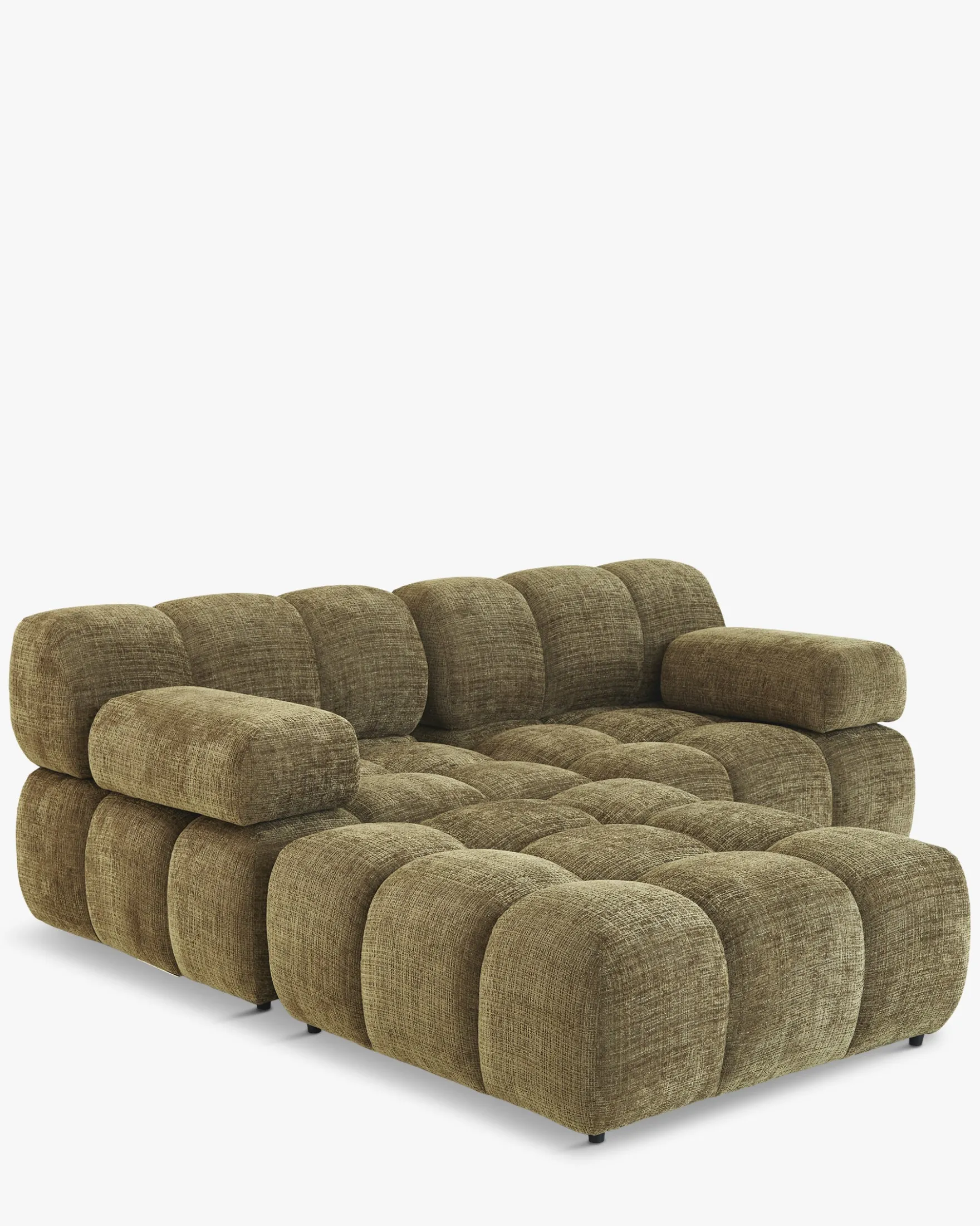 Canapé modulable angle interchangeable, Tweed vert lichen Waffle