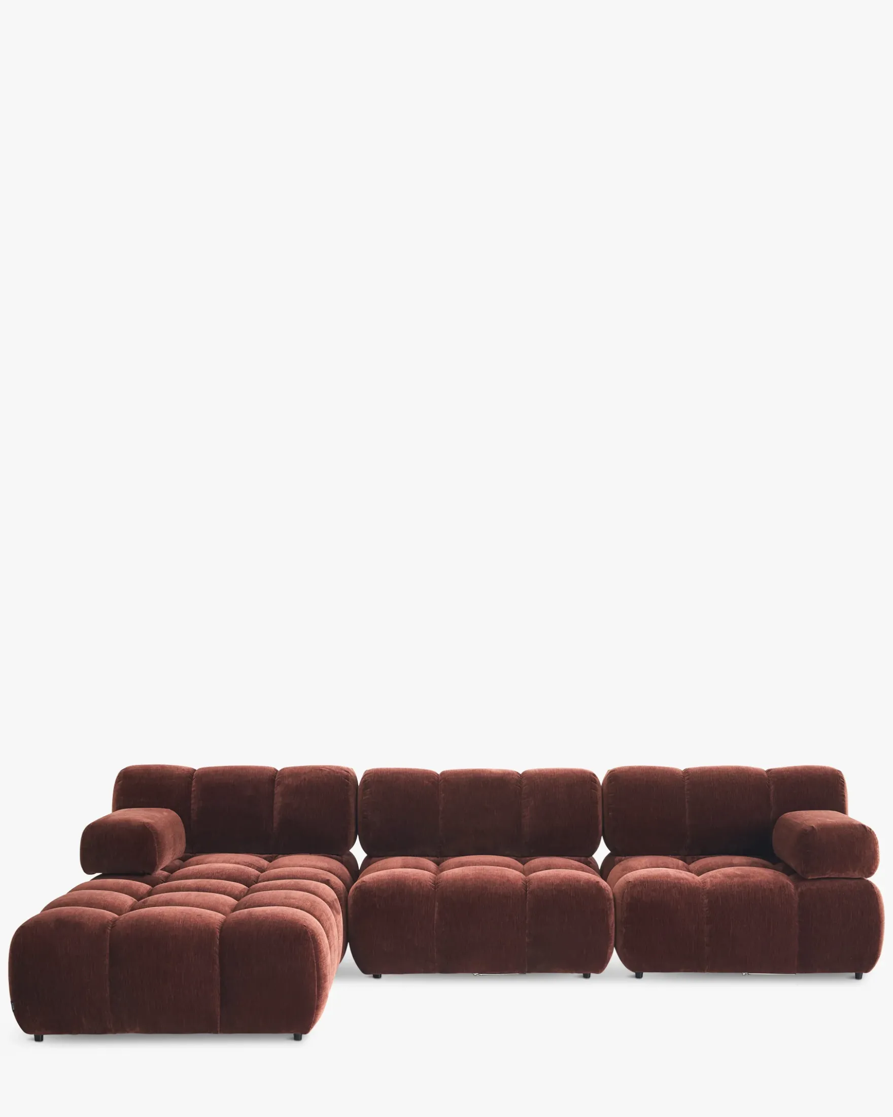 Canapé modulable angle interchangeable, Velours bordeaux ligné Waffle