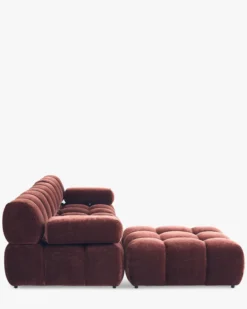 Canapé modulable angle interchangeable, Velours bordeaux ligné Waffle
