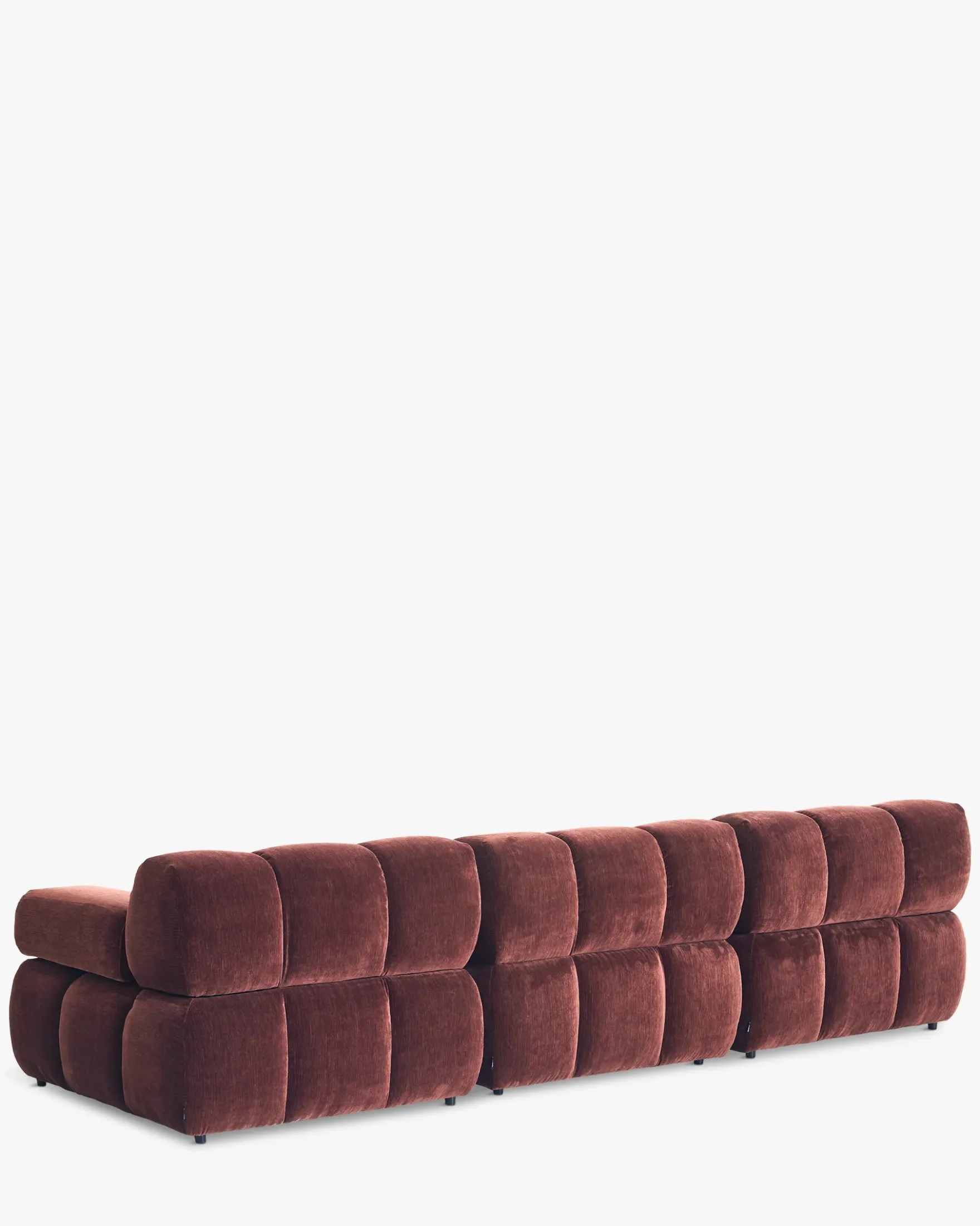 Canapé modulable angle interchangeable, Velours bordeaux ligné Waffle