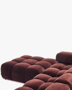 Canapé modulable angle interchangeable, Velours bordeaux ligné Waffle