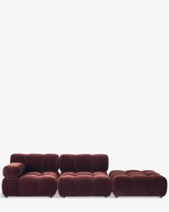 Canapé modulable angle interchangeable, Velours bordeaux ligné Waffle