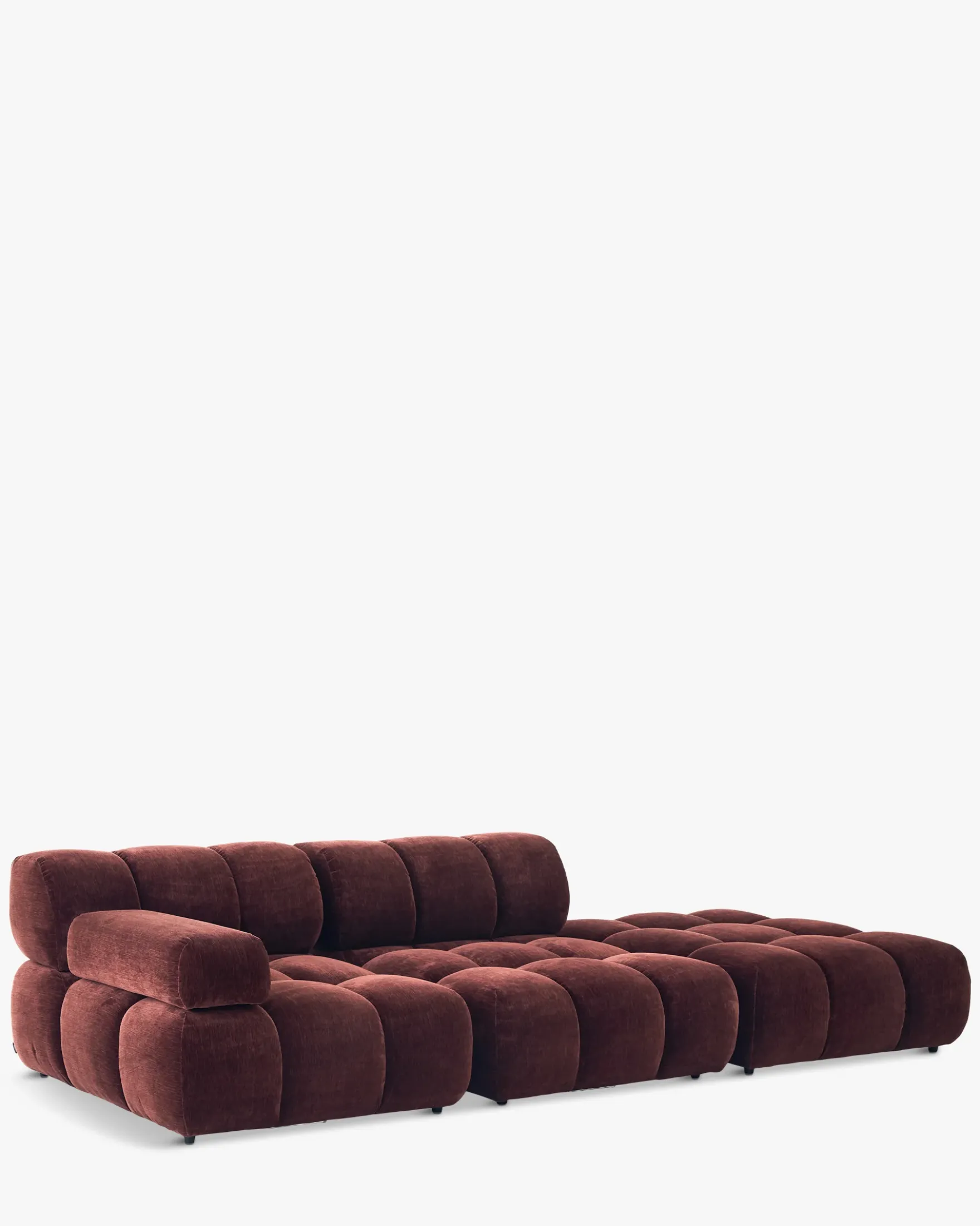 Canapé modulable angle interchangeable, Velours bordeaux ligné Waffle
