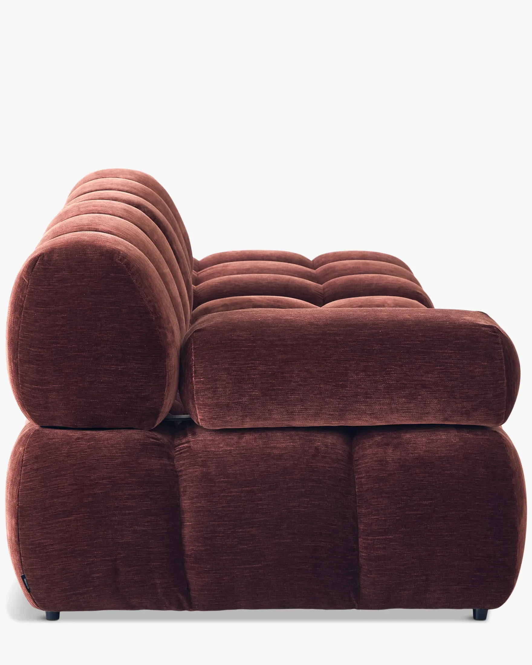 Canapé modulable angle interchangeable, Velours bordeaux ligné Waffle