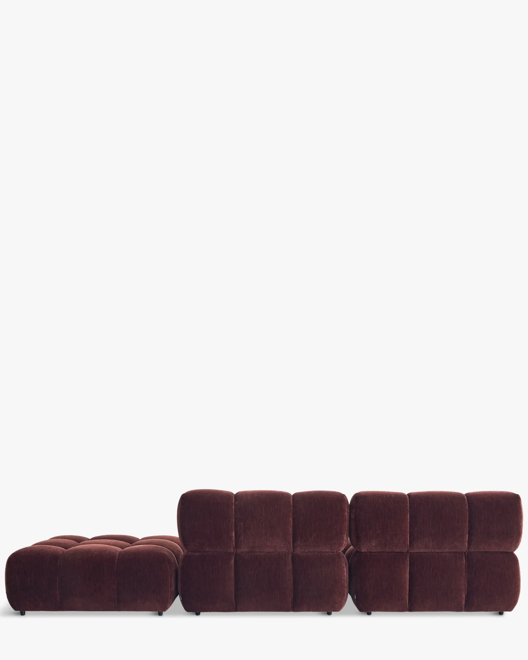Canapé modulable angle interchangeable, Velours bordeaux ligné Waffle