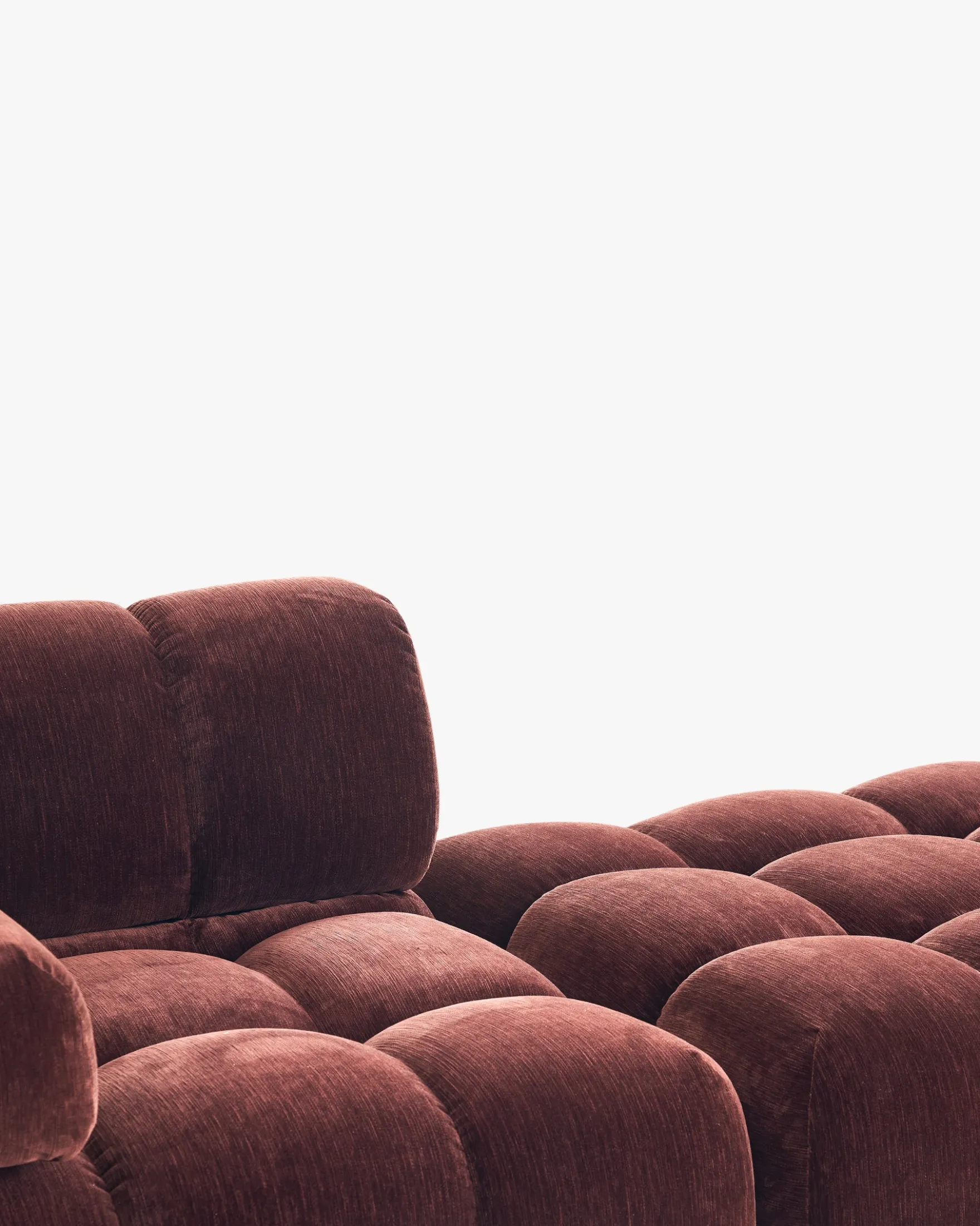 Canapé modulable angle interchangeable, Velours bordeaux ligné Waffle