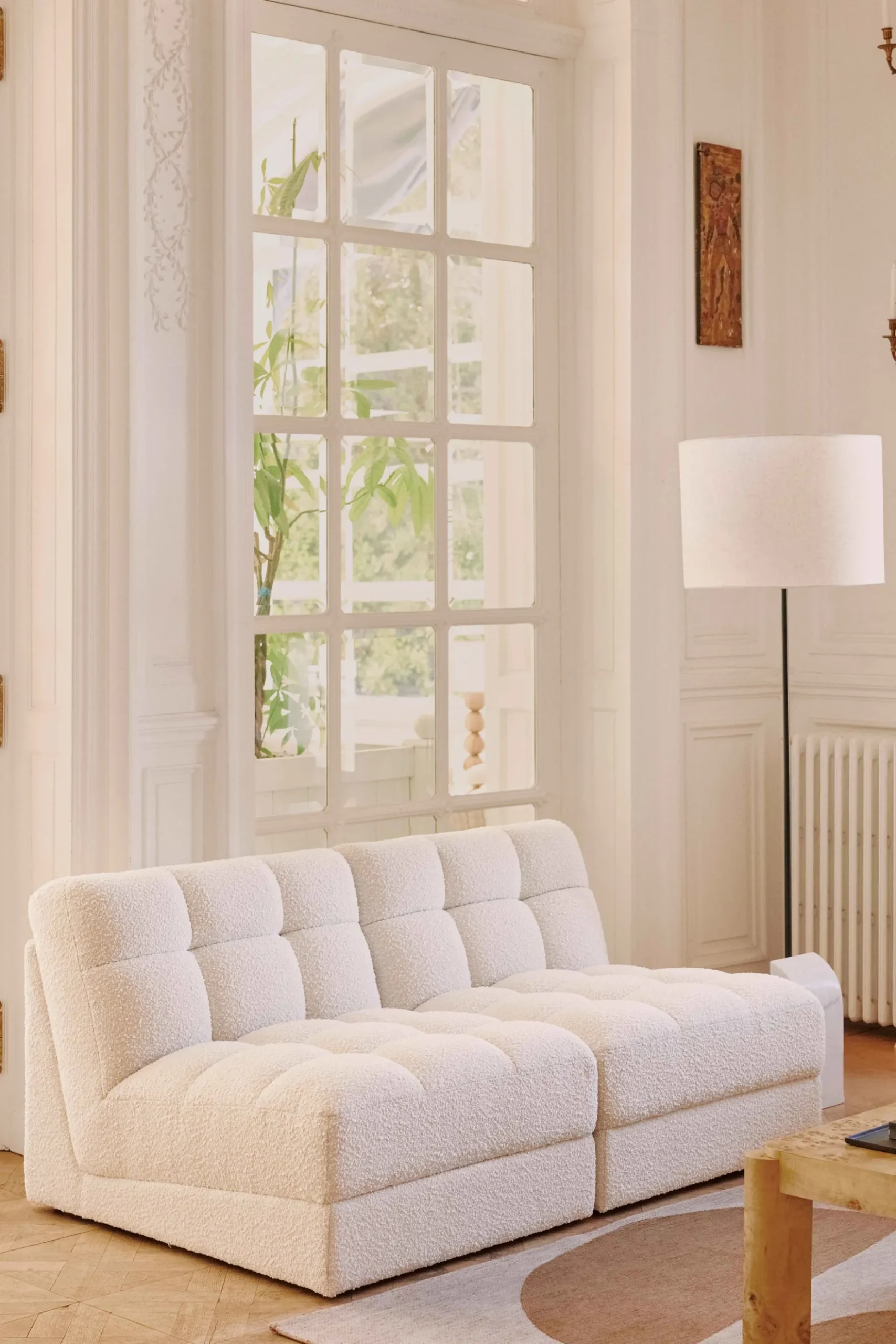 Canapé 2 places modulable, Blanc avoine bouclé, L170 Paul