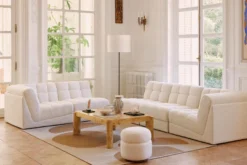 Canapé 2 places modulable, Blanc avoine bouclé, L191 Paul