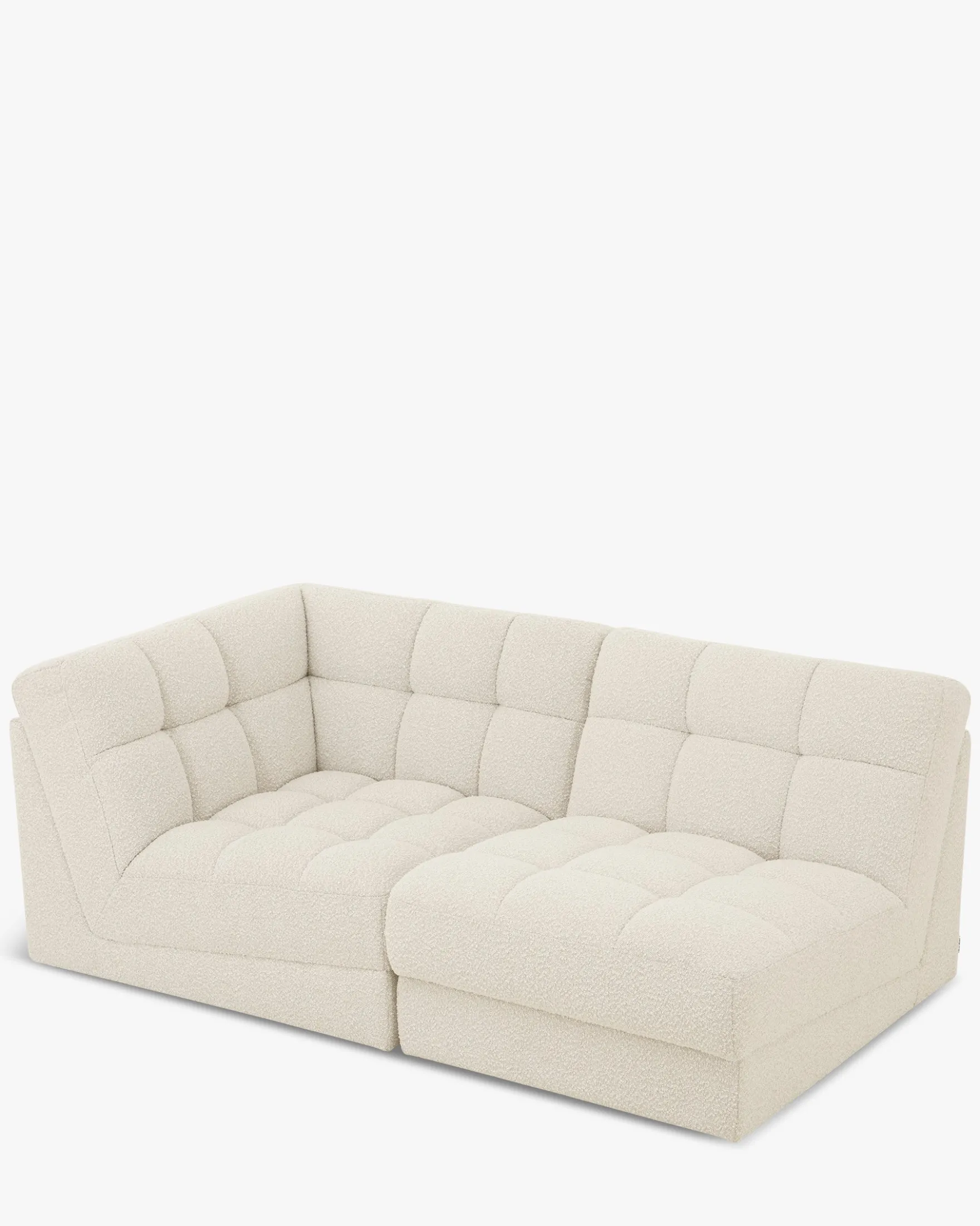 Canapé 2 places modulable, Blanc avoine bouclé, L191 Paul
