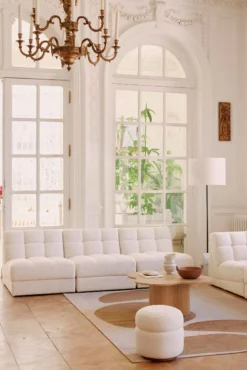 Canapé 3 places modulable, Blanc avoine bouclé, L255 Paul