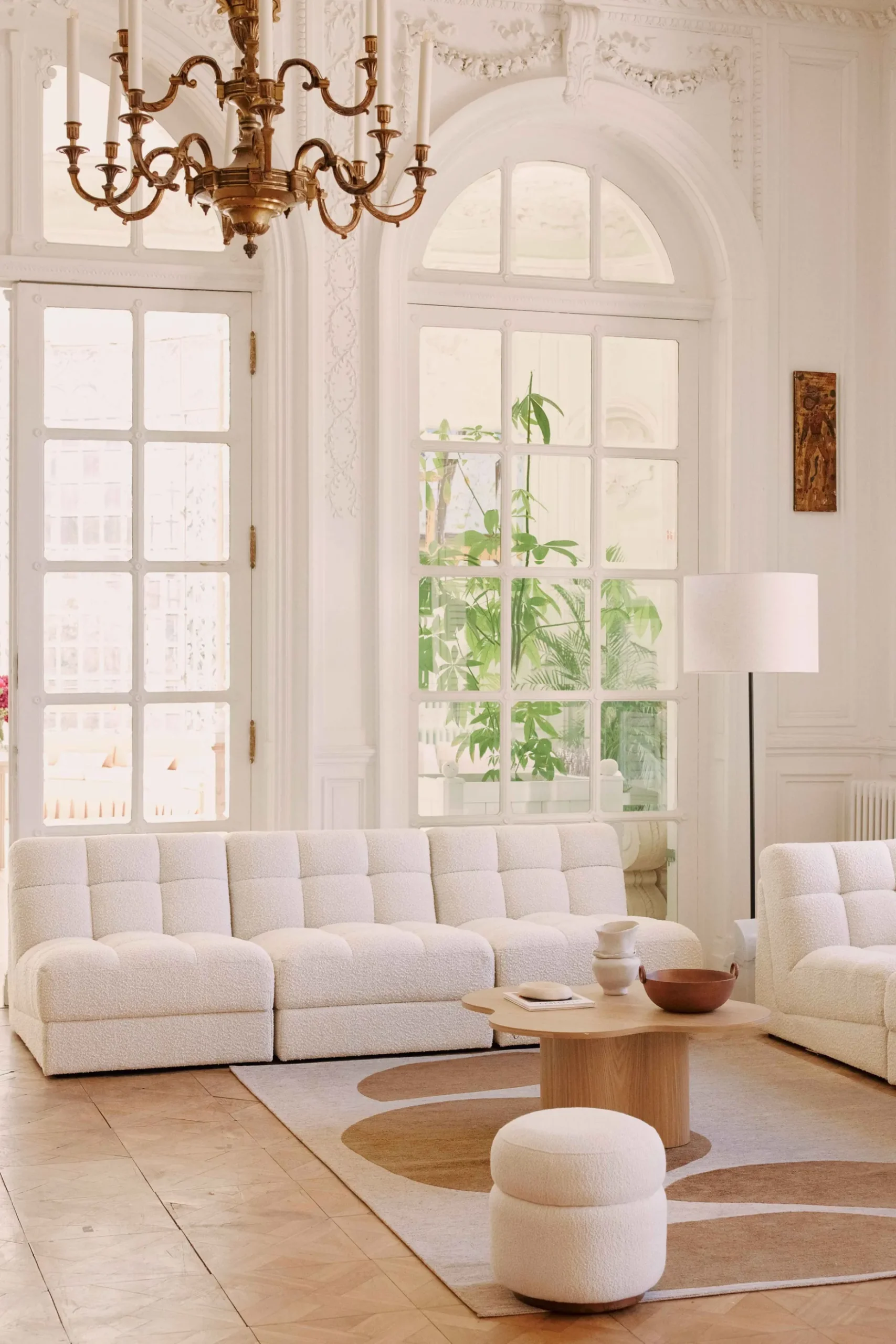 Canapé 3 places modulable, Blanc avoine bouclé, L255 Paul