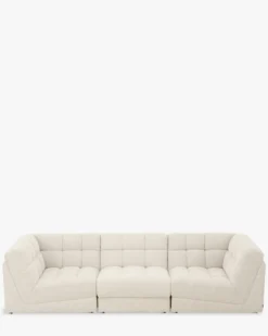 Canapé 4 places modulable, Blanc avoine bouclé, L297 Paul