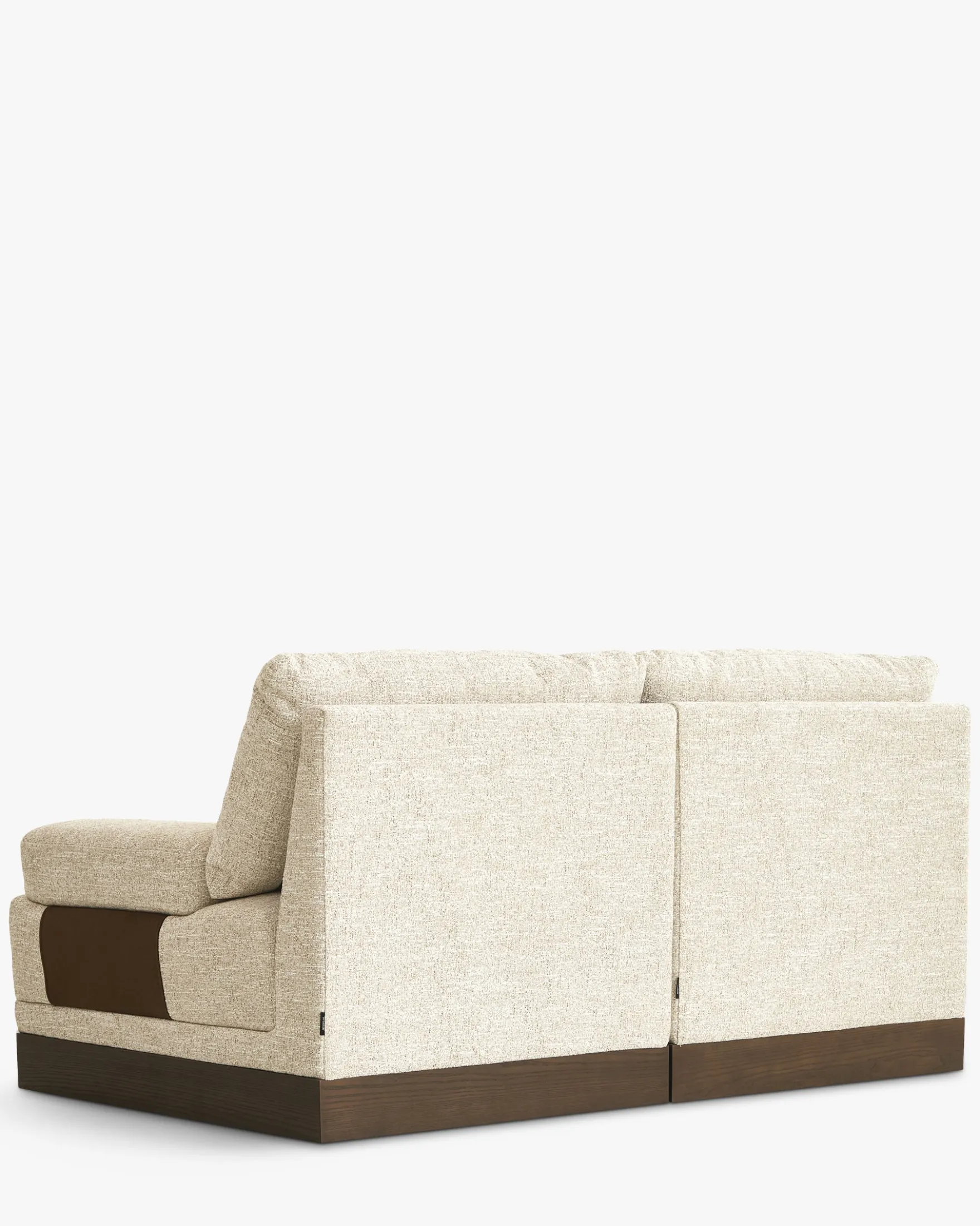 Canapé 2 places modulable, Tweed écru meringue & Bois teinte noyer foncé Roman